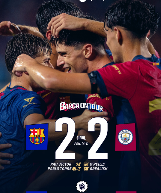 友谊赛-曼城2-2巴萨,点球大战1-4告负!曼城热身赛3连败 友谊赛-曼城2-2巴萨,点球大战1-4告负!曼城热身赛3连败