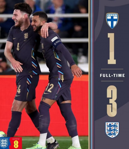 欧国联-芬兰1-3不敌英格兰，格拉利什、阿诺德、赖斯建功