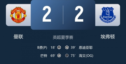 英超夏季赛-曼联2-2埃弗顿不败战绩夺冠 芒特兜射破门 B费传射 英超夏季赛-曼联2-2埃弗顿不败战绩夺冠 芒特兜射破门 B费传射